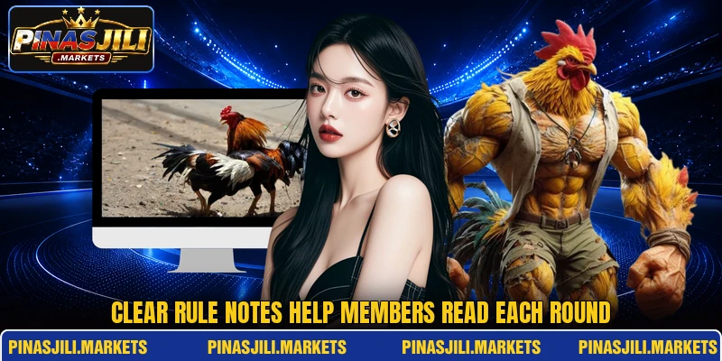 Clear rule notes help members read each round Clear rule notes help members read each round