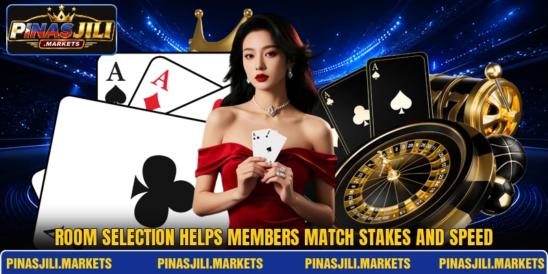 Room selection helps members match stakes and speed Room selection helps members match stakes and speed