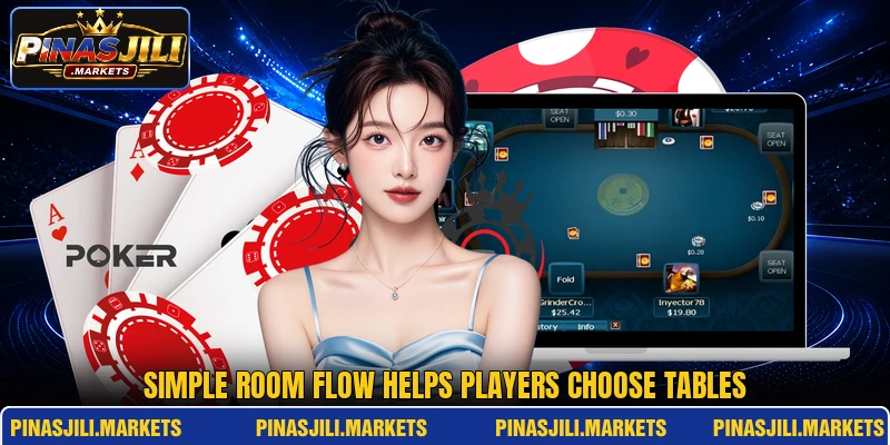 Simple room flow helps players choose tables Simple room flow helps players choose tables